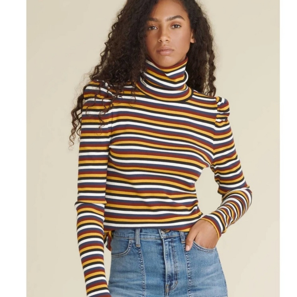 Veronica Beard striped puffed puff sleeve turtleneck CUTE!! NWOT